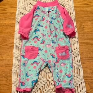 UV Skinz Baby full body rash guard Pink and Aqua One‎ Piece size 6 to 12 months